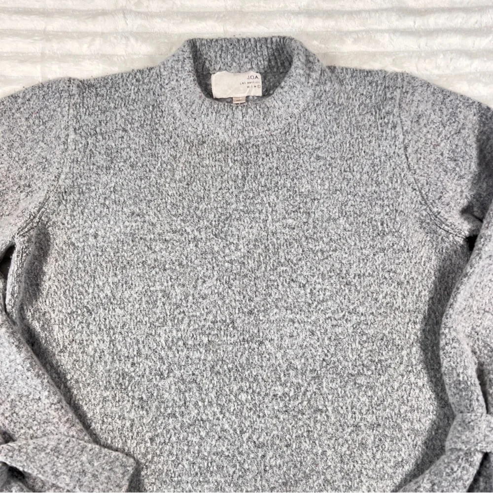 J.O.A. Gray Marled Knit Bell Tie Sleeve Mock Neck Oversized Hi Low Sweater large - Picture 5 of 13